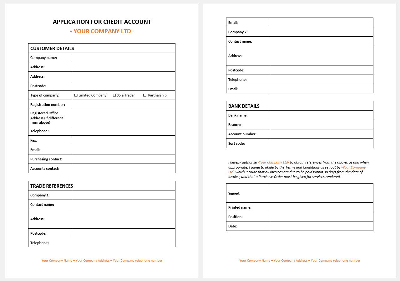 Small business credit application form