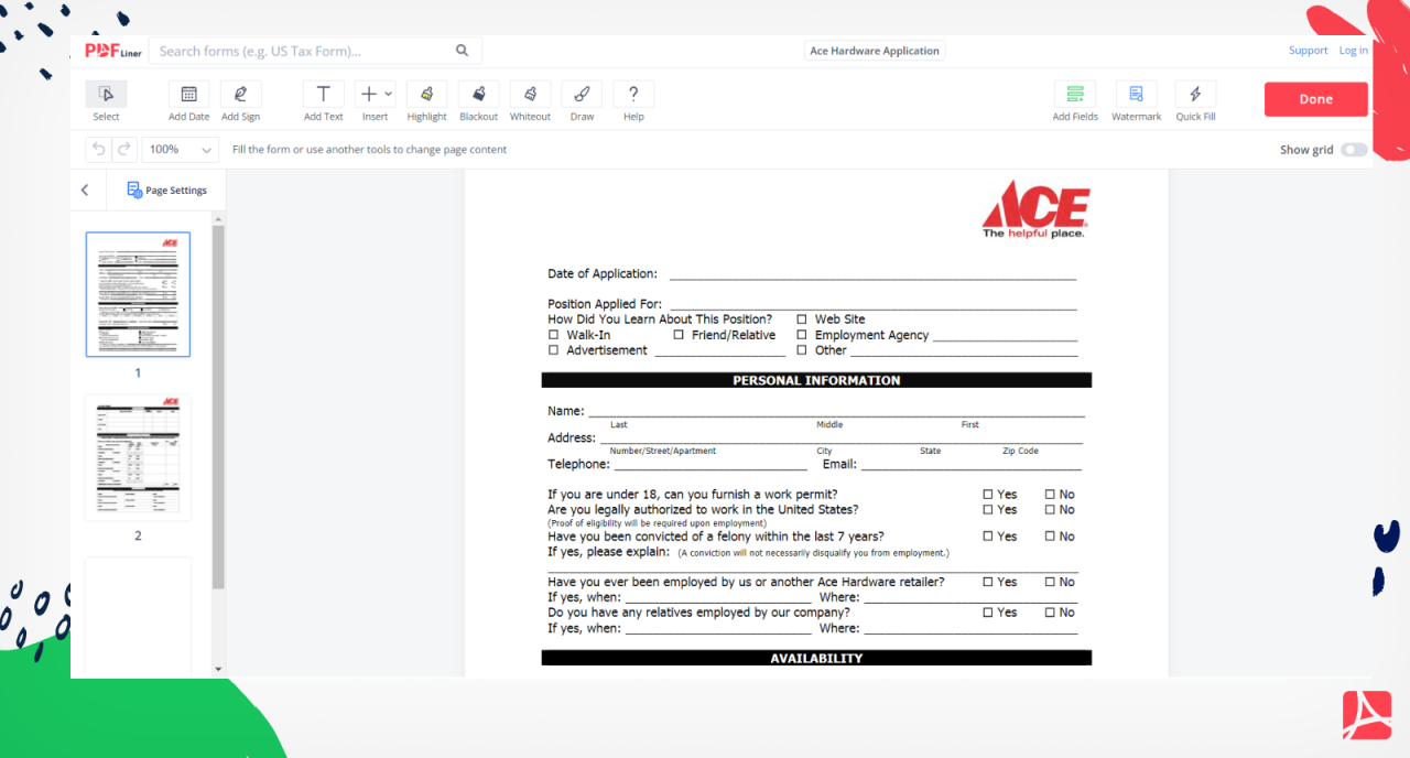 Ace hardware business credit application